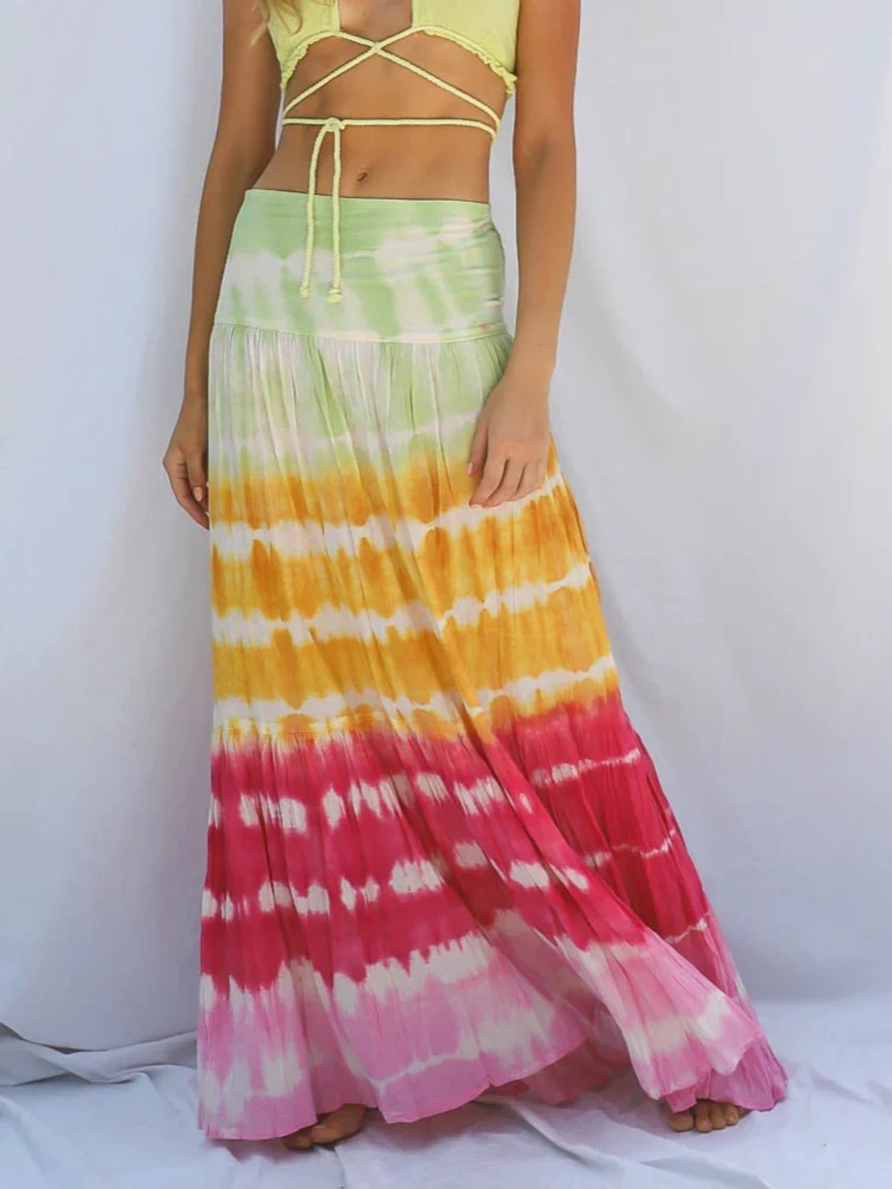 Jen's Pirate Booty-Tie-Dye Maxi Skirt in Green, Yellow & Pink